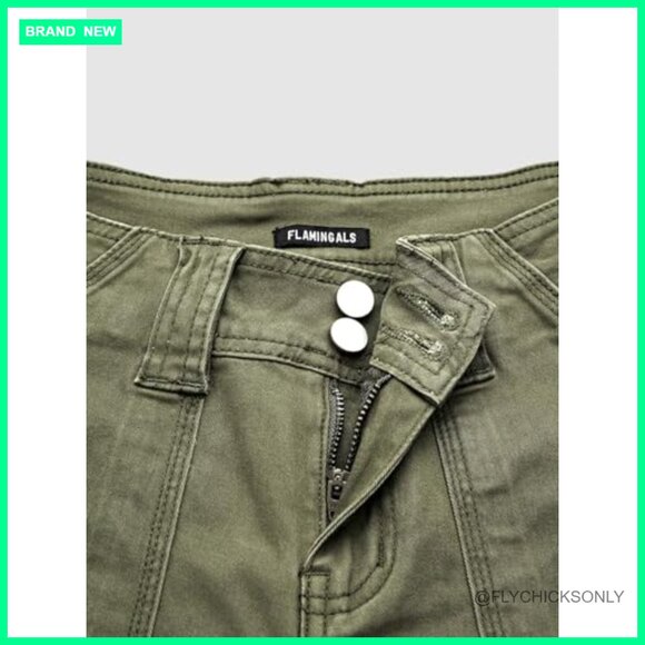 Straight Leg Mid Rise Pants, Cotton Spandex, Flap Pocket Casual Wear - Picture 4 of 7